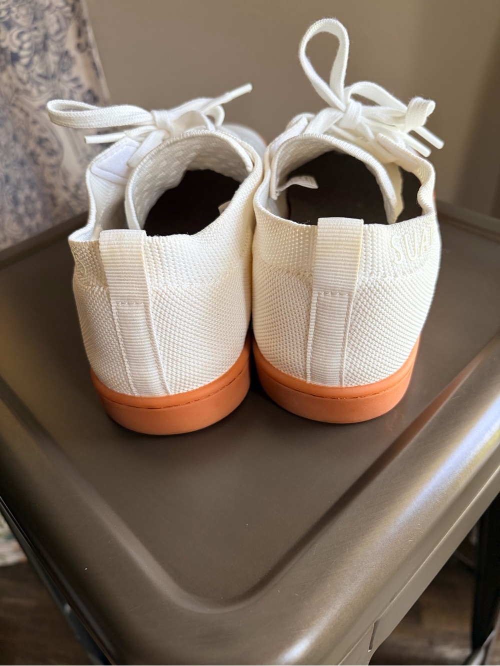 Suavs Unisex Ivory Knit Sneakers with Tan Sole - Picture 3 of 10